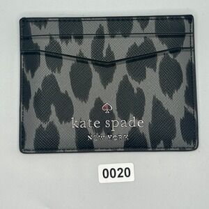 Kate Spade New York Leopard Print Card‎ Holder Wallet Black Gray Leather